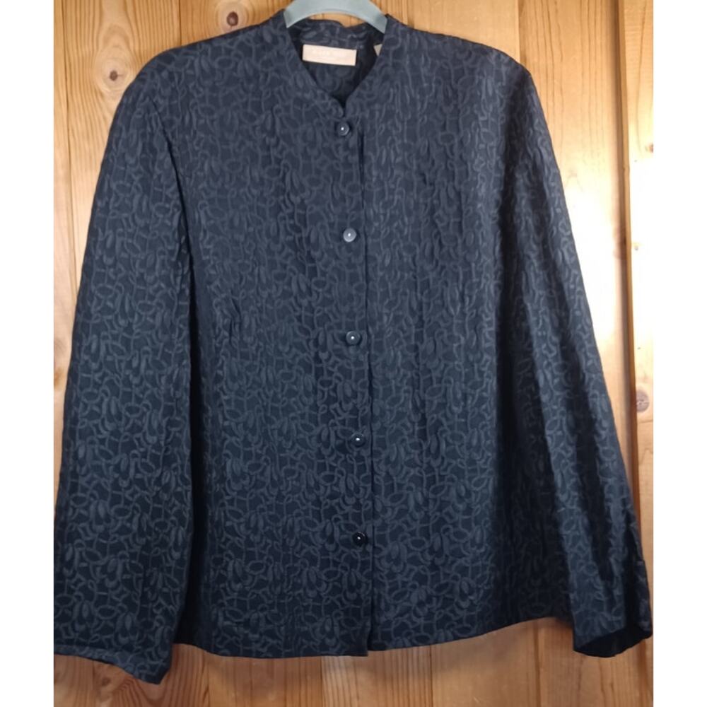 Kate Hill Woman 18W Black Silk Linen Blend Textured Button Front Blouse Jacket - Picture 2 of 9